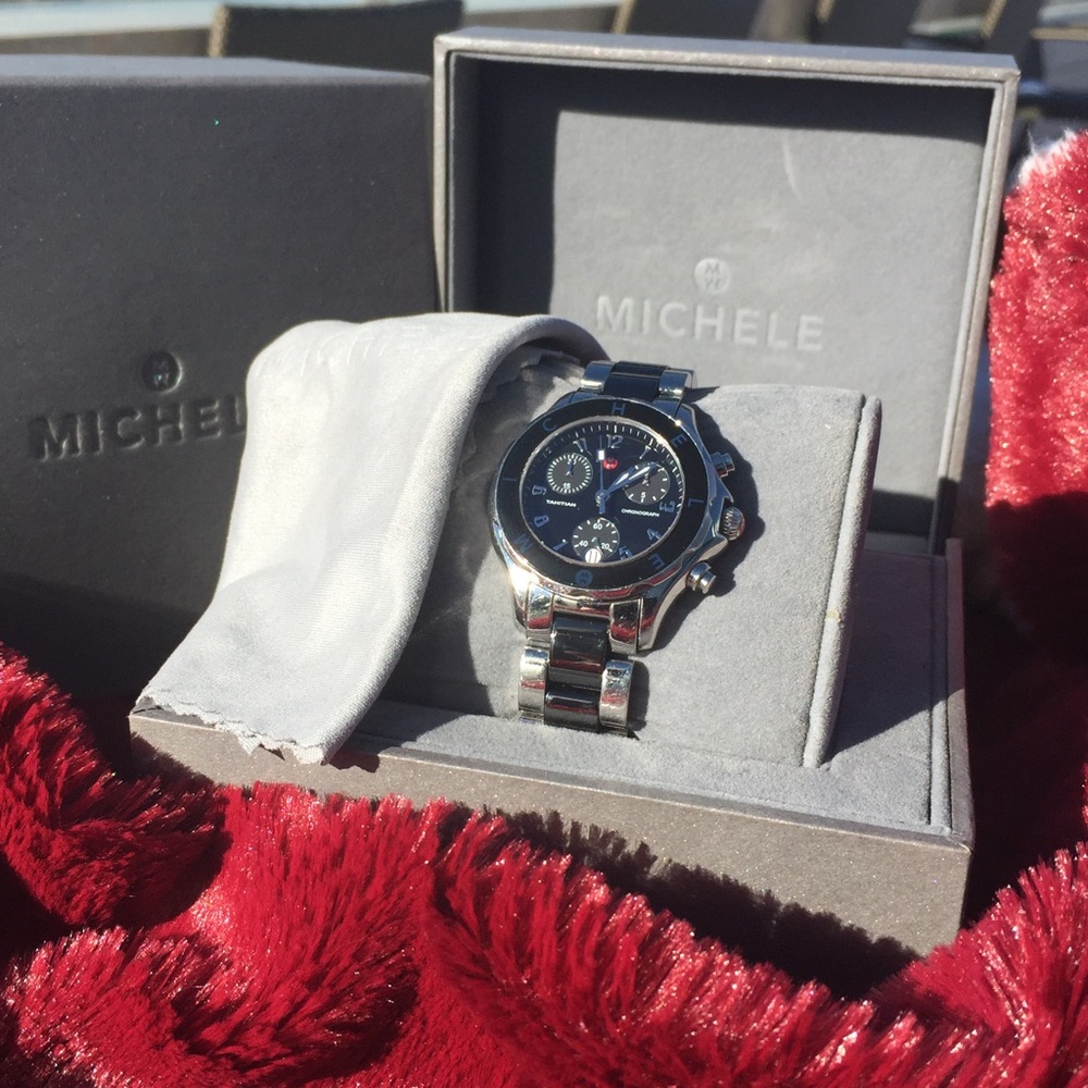 Black Ceramic and silver Michele watch